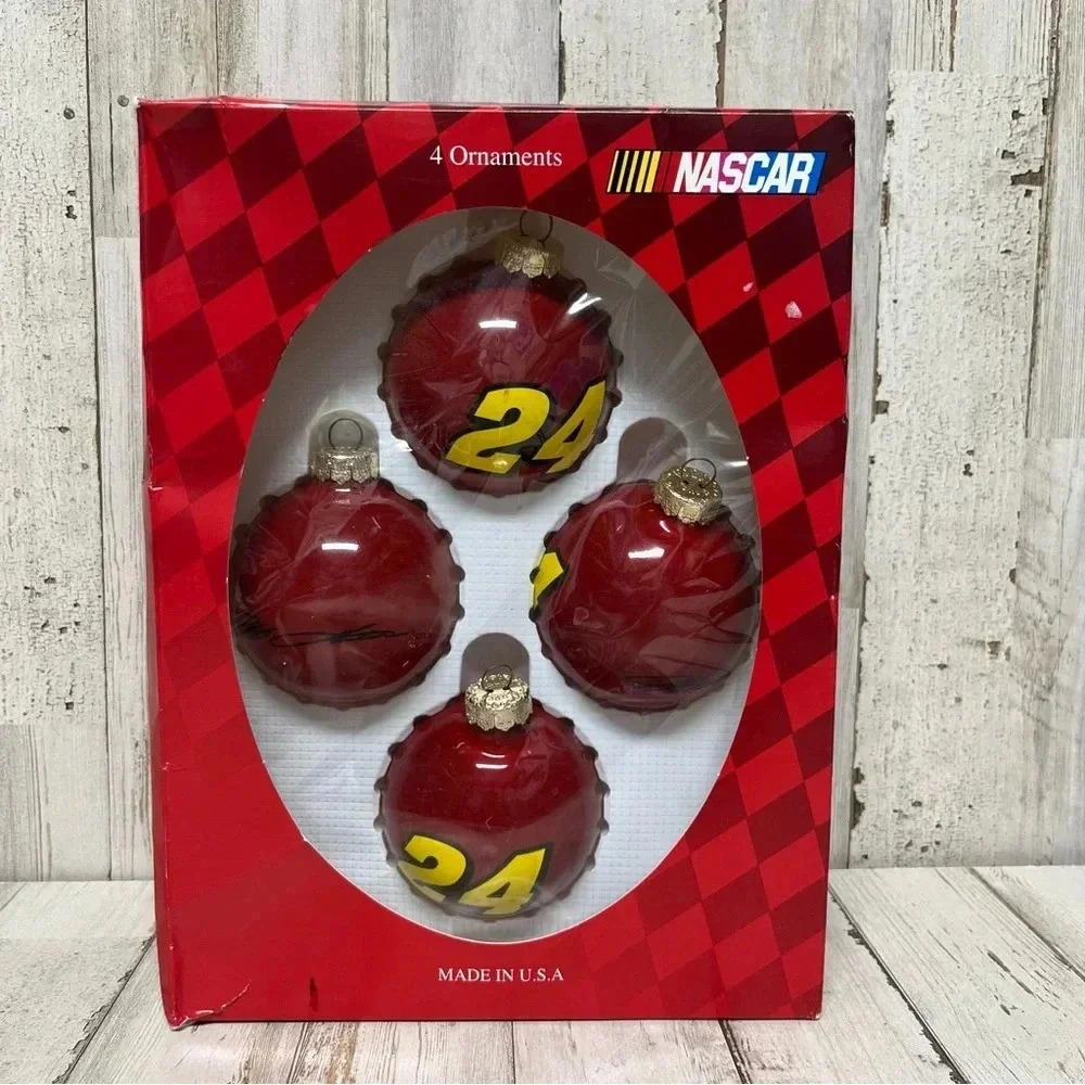 Nascar Jeff Gordon 24 4-pack Christmas Glass Ball Ornaments Made In USA Vintage